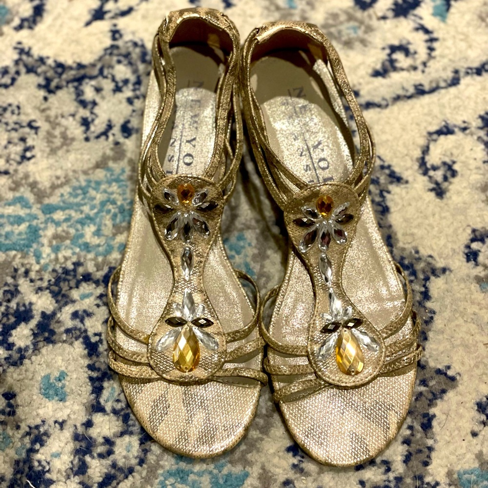 Dressy gold jeweled wedges size 9 1/2